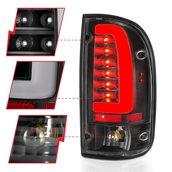 Anzo LED Tail Lights Black Clear For Tacoma (1995-2000)