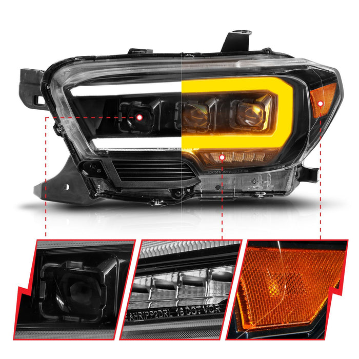 Anzo Black Full LED Projector DRL Headlights For Tacoma (2016-2023)